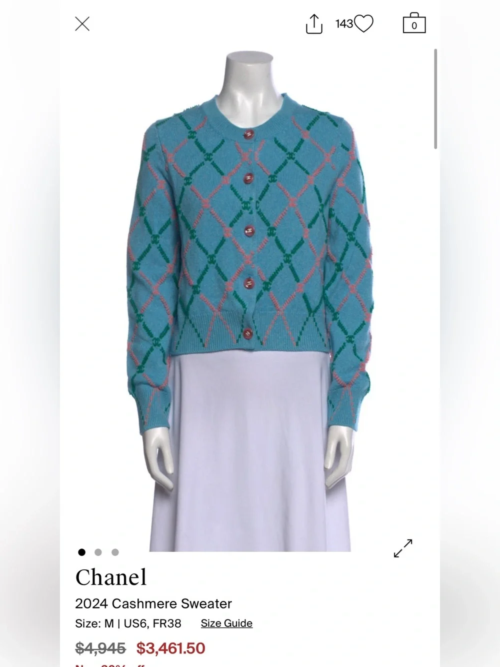 Chanel Cashmere CC Logo Cardigan Sweater